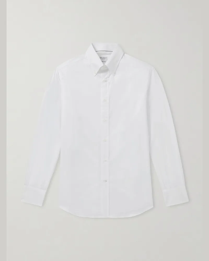 Brunello Cucinelli Hemd aus Baumwolle mit Button-Down-Kragen Weiß