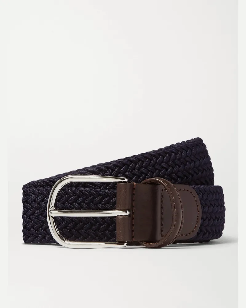 Anderson's Geflochtener elastischer Gürtel mit Lederbesatz, 3,5 cm Blau