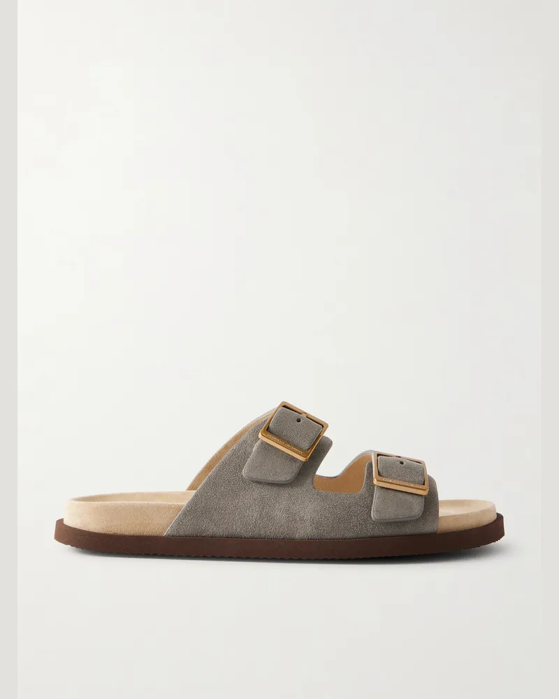 Brunello Cucinelli Buckled Suede Sandals Gray