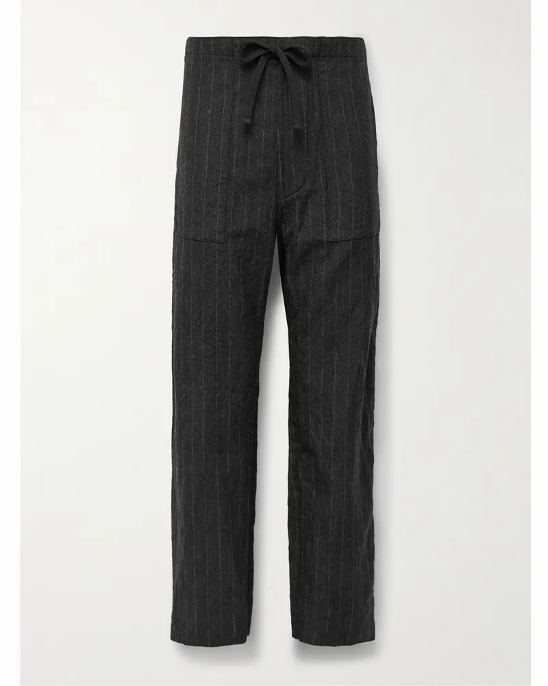 Kaptain Sunshine Take Easy Baker Straight-Leg Pinstriped Wool-Twill Drawstring Suit Trousers Gray