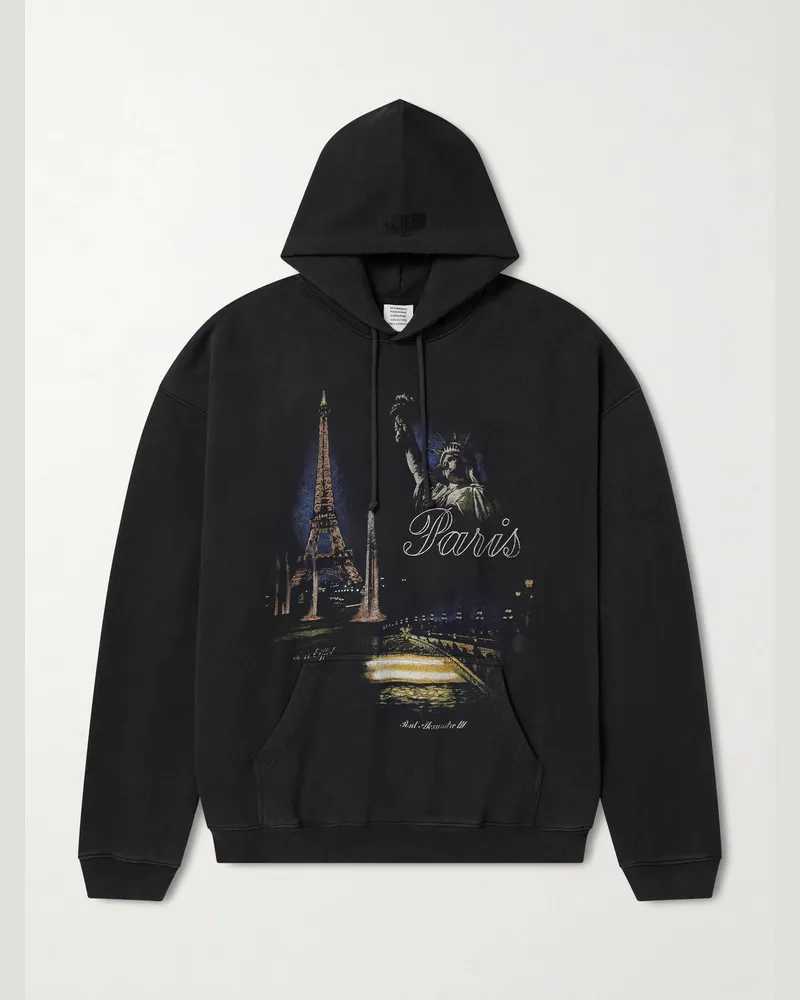 VETEMENTS Paris Tourist Printed Cotton-Blend Jersey Hoodie Black