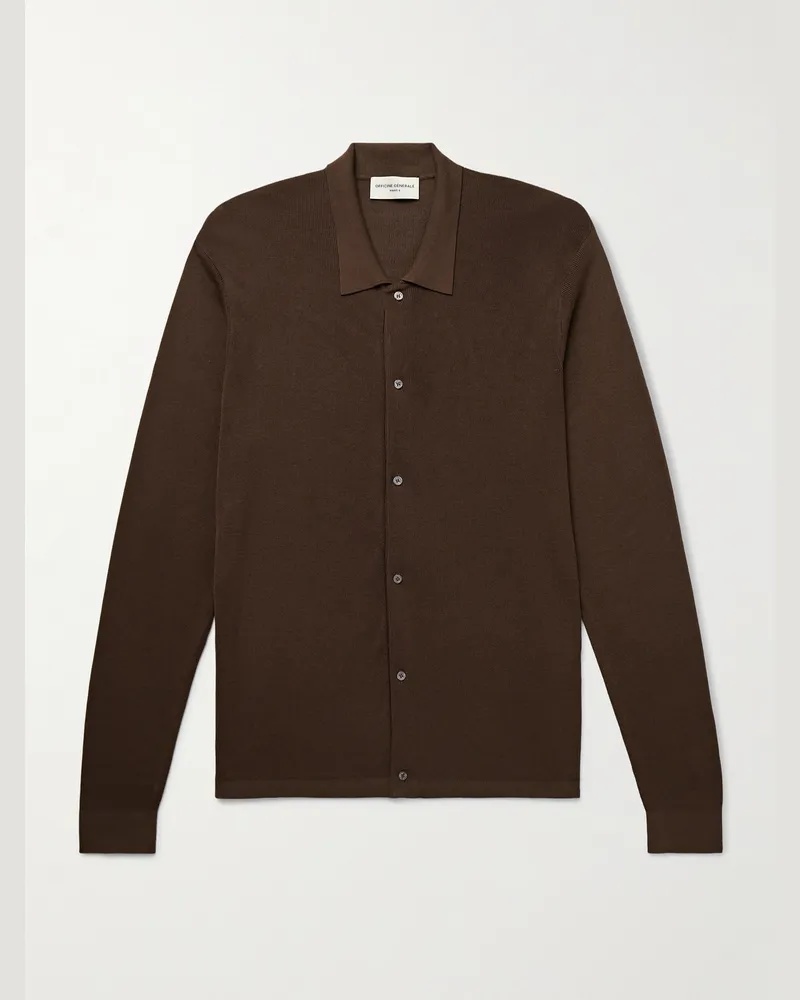 Officine Generale Brent schmal geschnittener Cardigan aus einer Lyocell-Wollmischung Braun