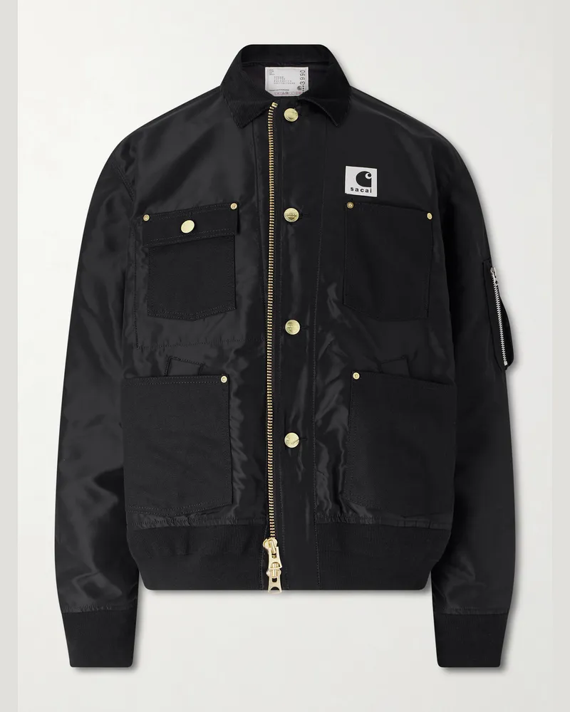 Sacai Carhartt WIP wattierte Bomberjacke aus Shell und Baumwoll-Twill Schwarz