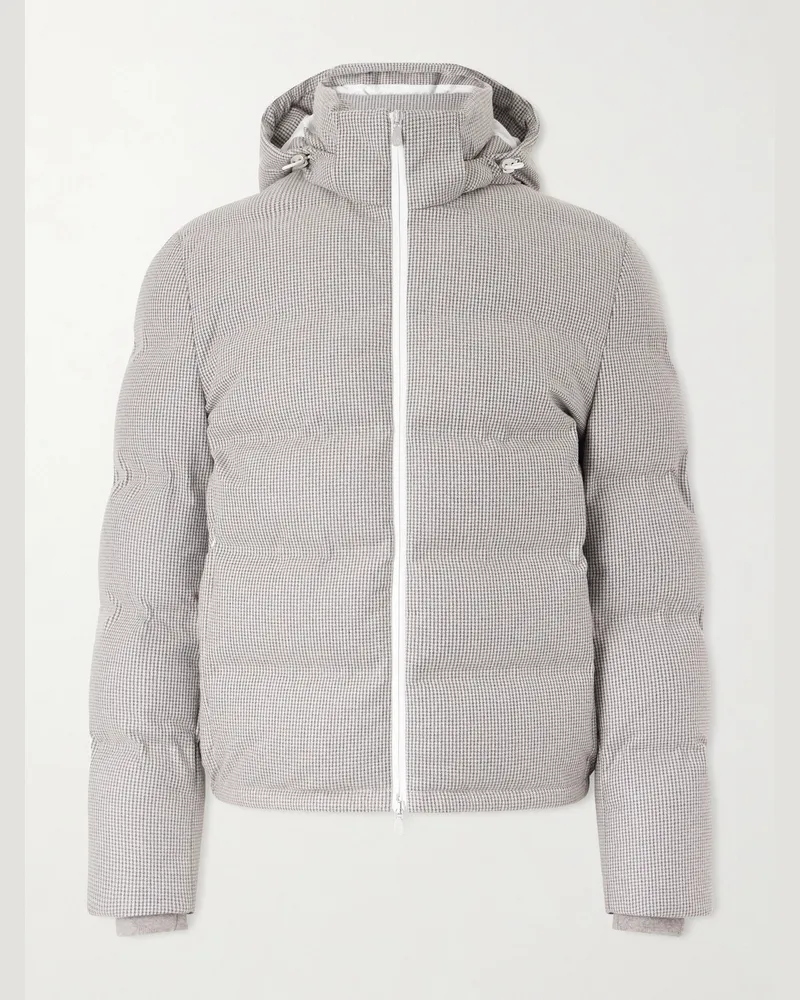 Brunello Cucinelli Quilted Herringbone Cashmere and Silk-Blend Hooded Down Jacket Gray