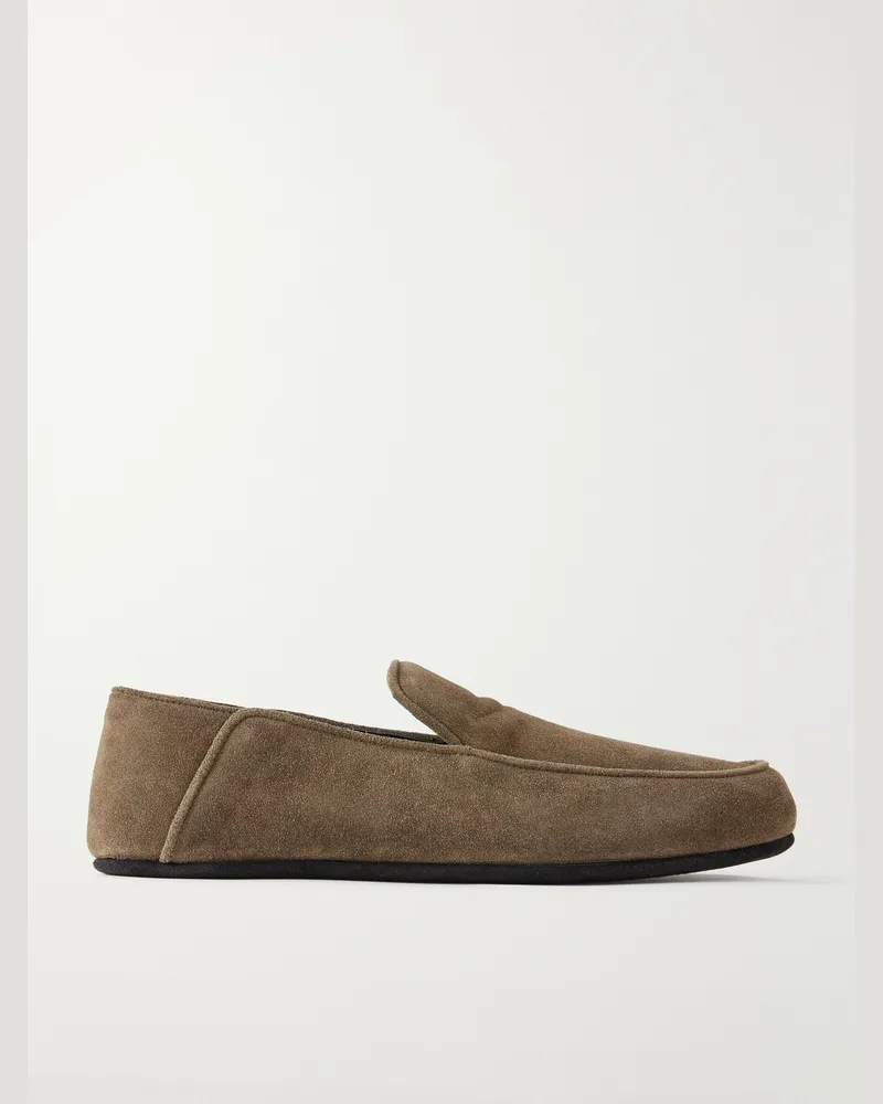 George Cleverley Mayfair Collapsible-Heel Suede Loafers Green