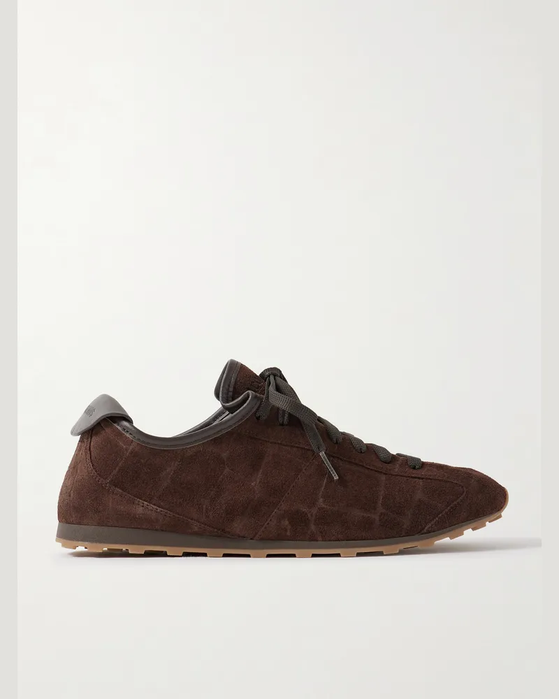 Jacquemus The Tennis Sneakers aus Veloursleder mit Krokodileffekt und Lederbesatz Braun