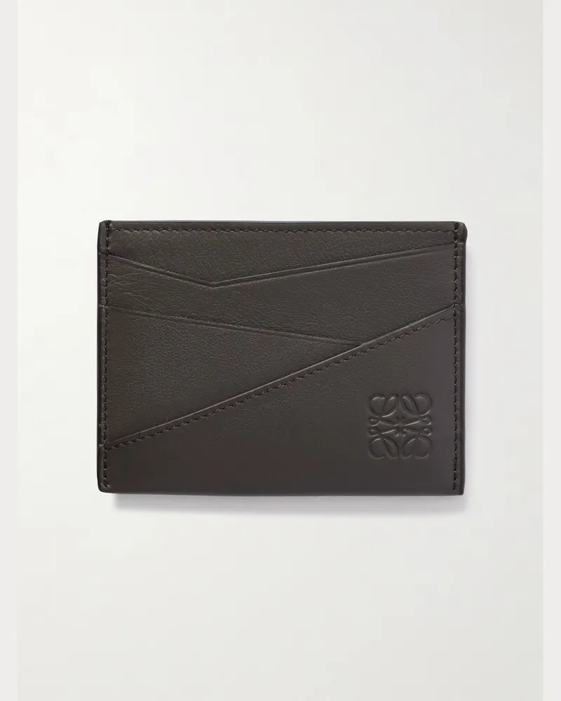 Loewe Puzzle Kartenetui aus Leder mit Logoprägung Grau