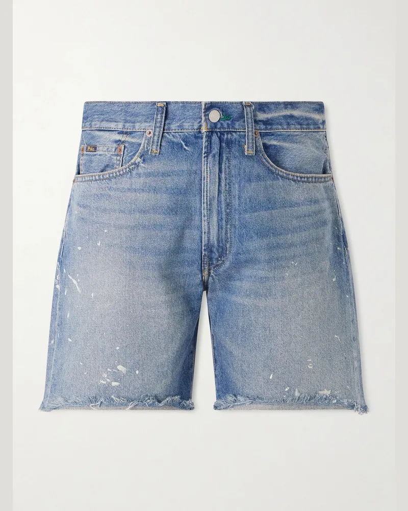 Ralph Lauren Wide-Leg Distressed Denim Shorts Blue