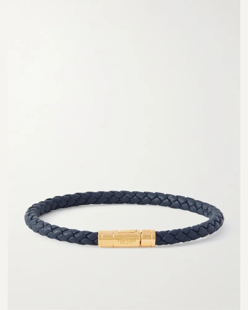 Tom Ford Armband aus Lederkordel mit goldfarbenem Detail Blau