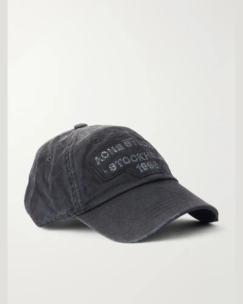 Acne Studios Logo-Printed Distressed Cotton-Twill Baseball Cap Black