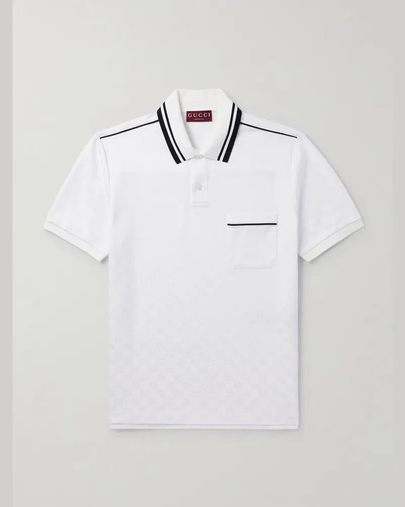 Gucci Logo-Jacquard Striped Jersey Polo Shirt White
