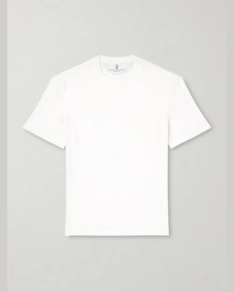 Brunello Cucinelli T-Shirt aus einer Leinen-Baumwollmischung Weiß