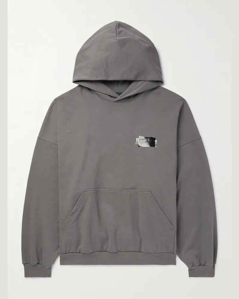Balenciaga Hoodie aus Baumwoll-Jersey mit Logostickerei Grau