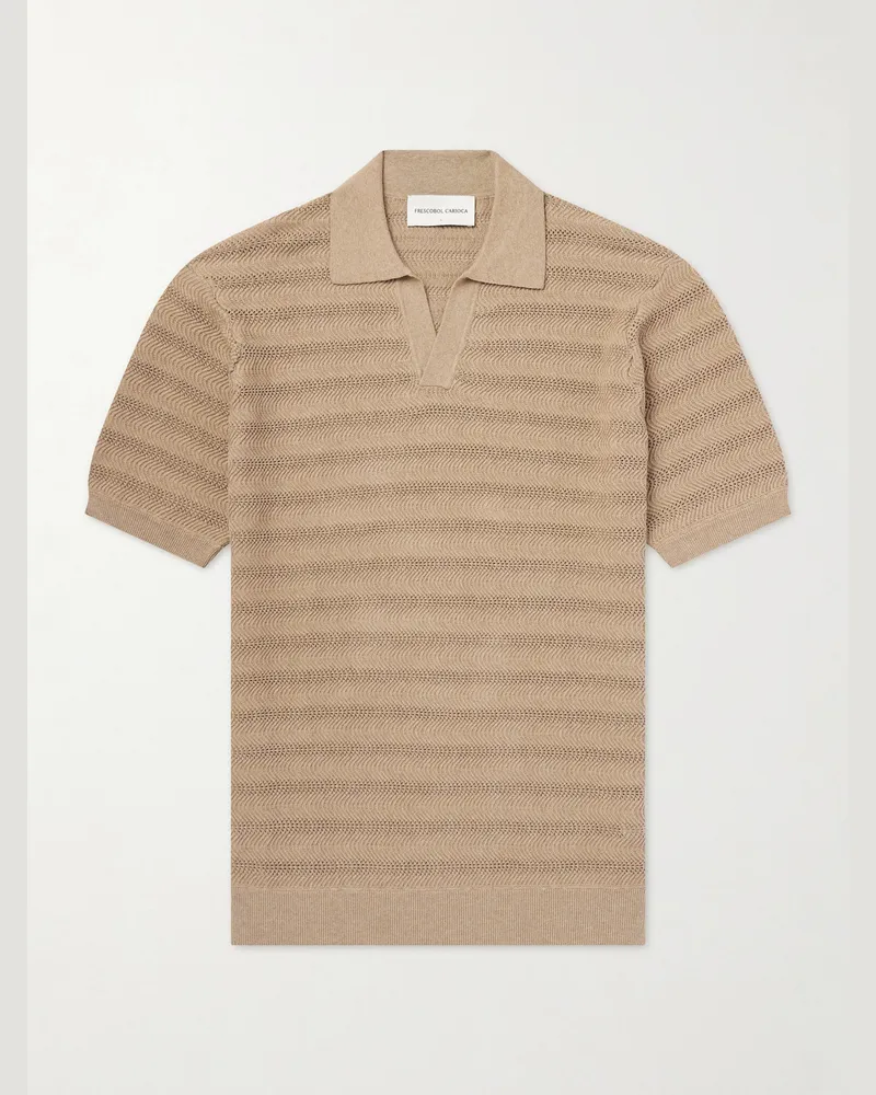 Frescobol Carioca Rino Open-Knit Cotton Polo Shirt Brown