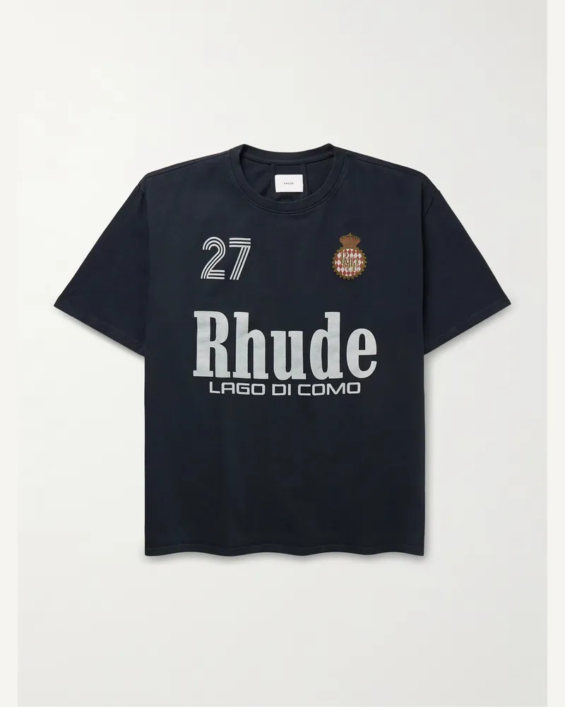 RHUDE Racing Crest T-Shirt aus Baumwoll-Jersey mit Logoprint Schwarz