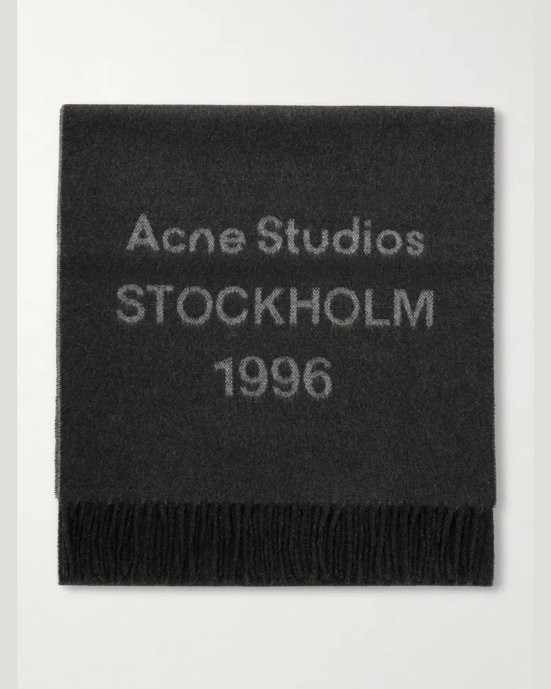 Acne Studios Venus 1996 Logo-Jacquard Fringed Wool Scarf Black