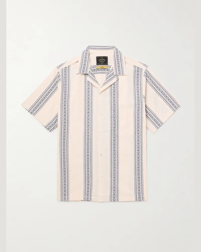Portuguese Flannel Melissa gestreiftes Hemd aus Baumwoll-Jacquard mit wandelbarem Kragen Neutral