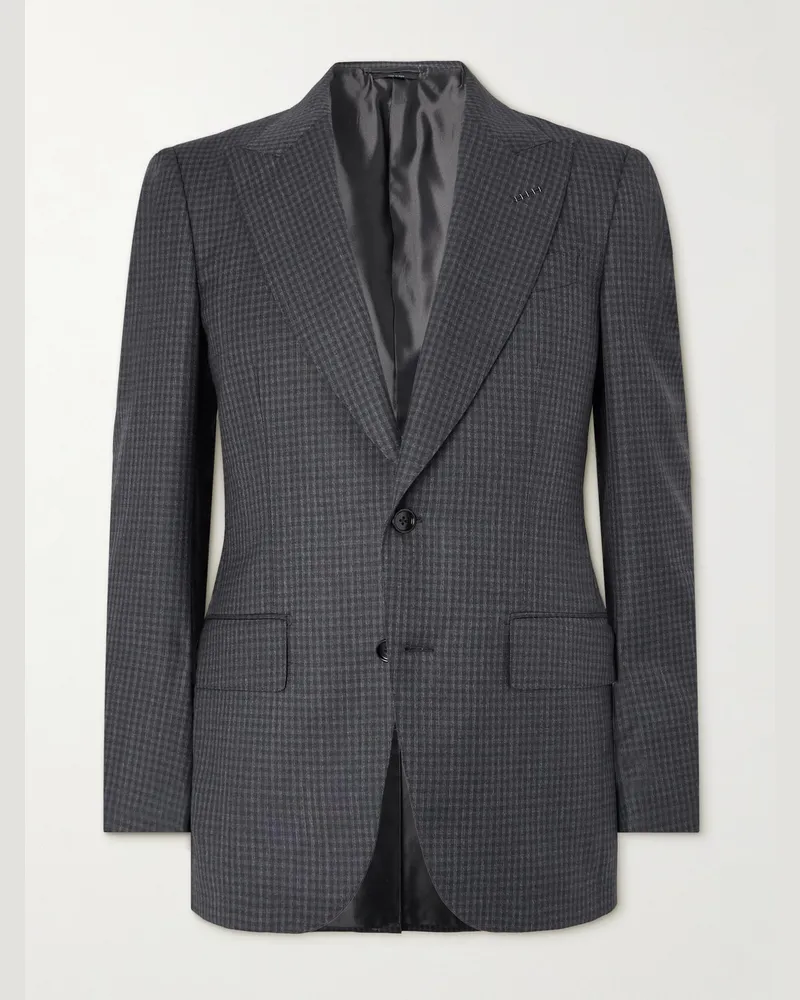 Tom Ford Sakko aus Wolle mit Karomuster Grau