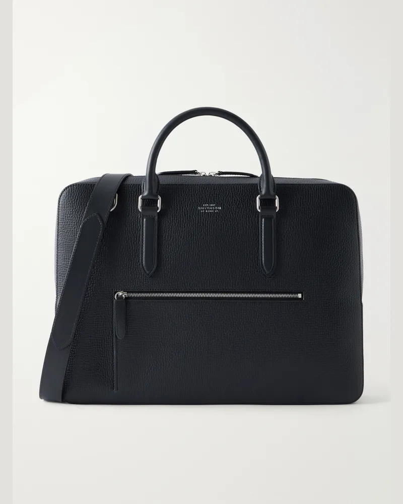 Smythson Slim Full-Grain Leather Briefcase Black