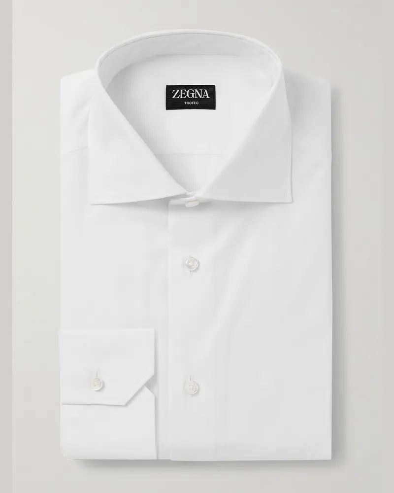 Ermenegildo Zegna Hemd aus Baumwoll-Twill mit Cutaway-Kragen Weiß