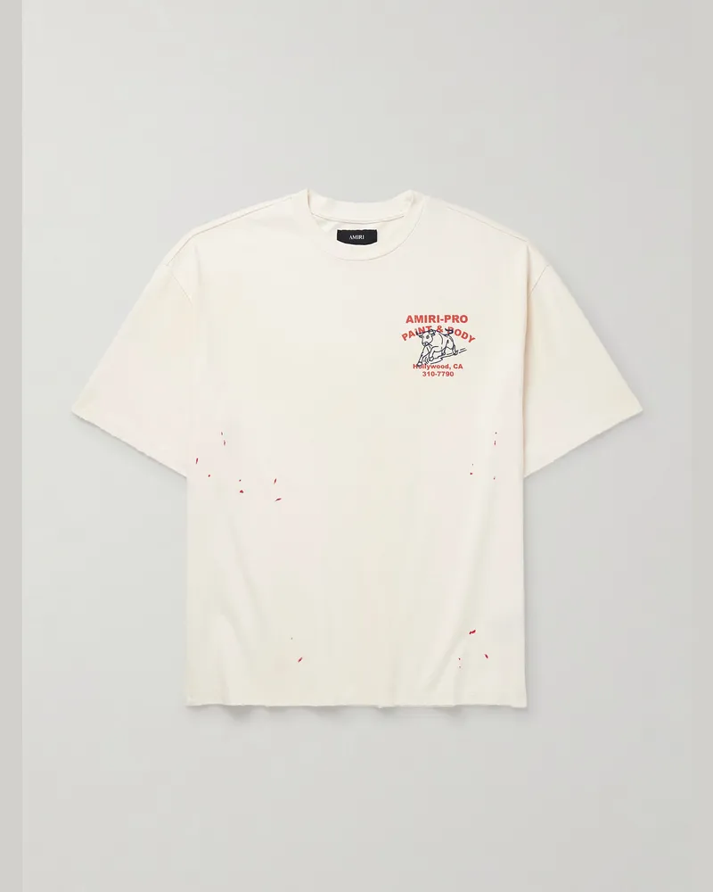 Amiri Bull Oversized Printed Distressed Cotton-Jersey T-Shirt Neutrals