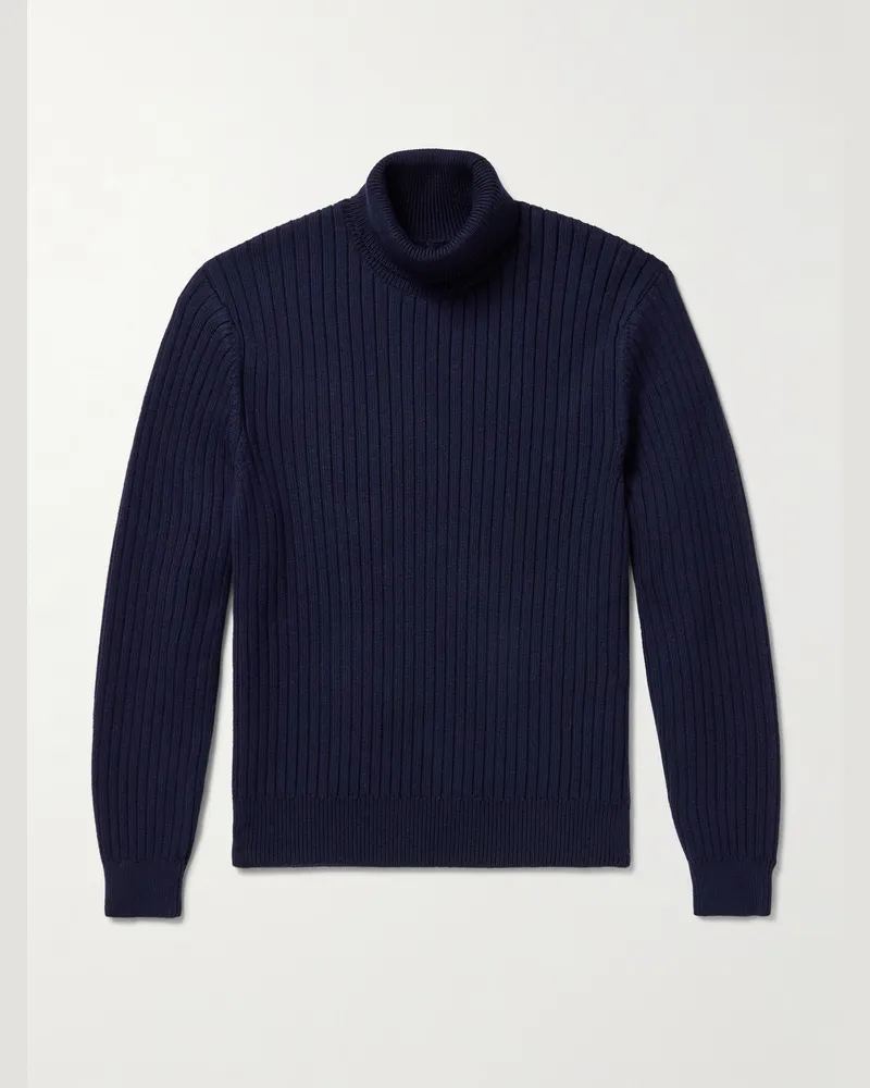 Aimé Leon Dore Rollkragenpullover aus einer Merinowoll-Baumwollmischung in Rippstrick Blau