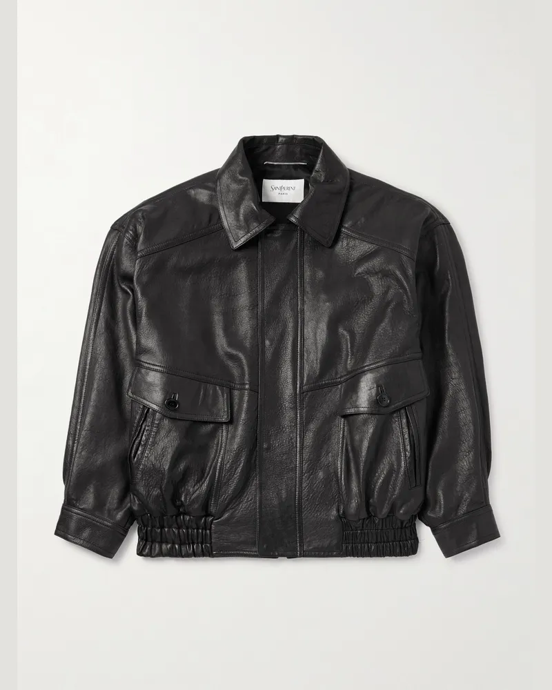 Saint Laurent Full-Grain Leather Bomber Jacket Black