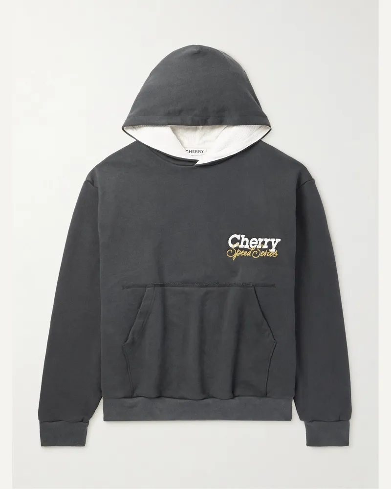 Cherry Los Angeles Speed Series Garment-Dyed Printed Cotton-Jersey Hoodie Gray