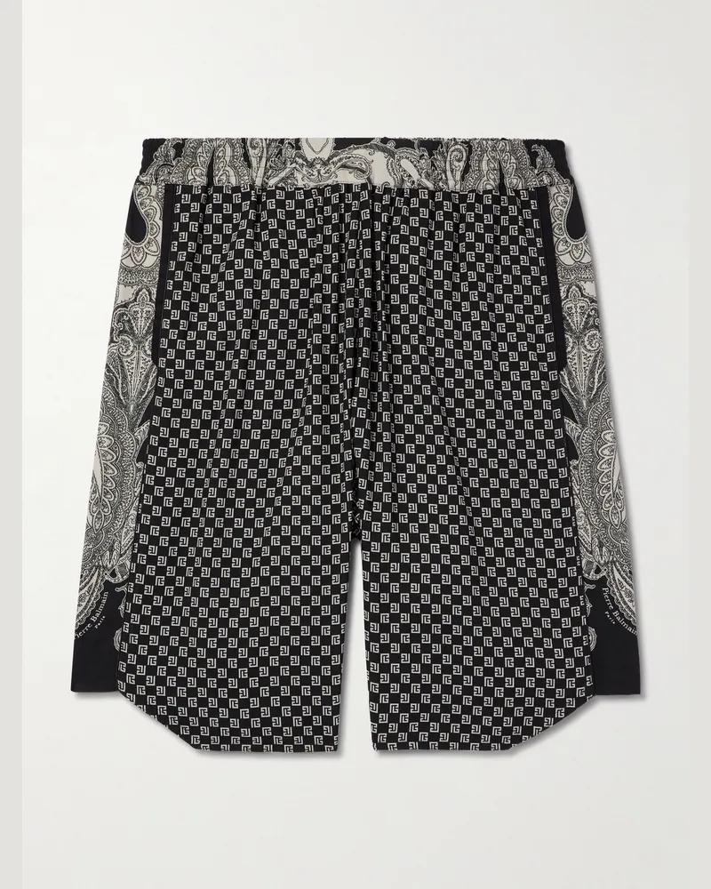 Balmain Straight-Leg Monogrammed Printed Poplin Shorts Black