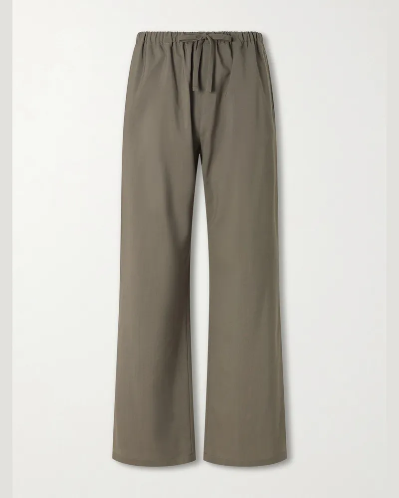 Frame Denim Wide-Leg Virgin Wool Trousers Green