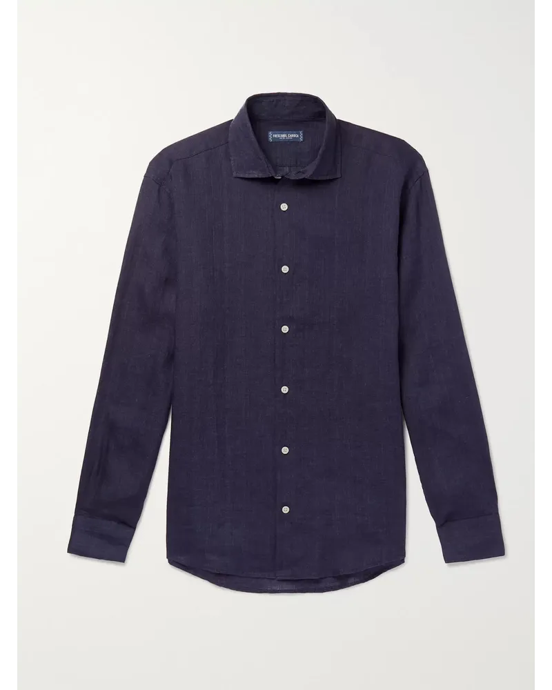 Frescobol Carioca Cutaway-Collar Linen Shirt Blau