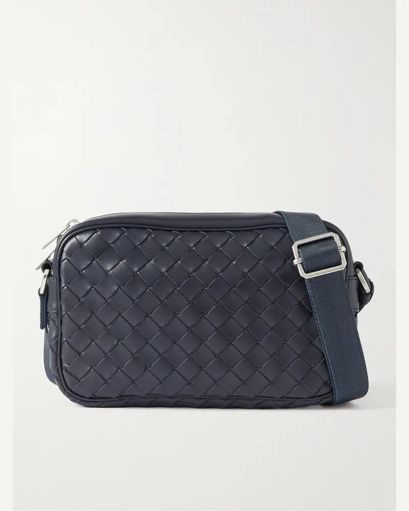 Bottega Veneta Intrecciato Leather Messenger Bag Blue