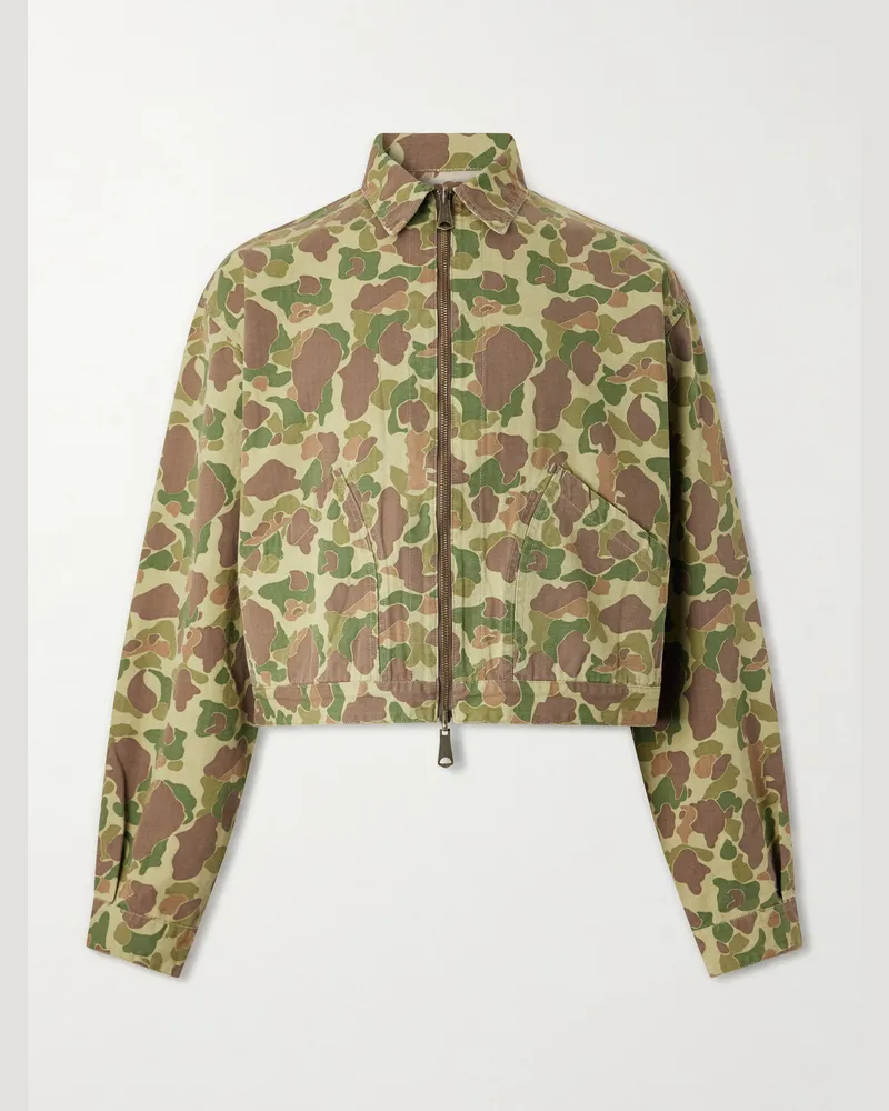 KAPITAL Drizzler Reversible Herringbone Camouflage-Print Cotton Blouson Jacket Green