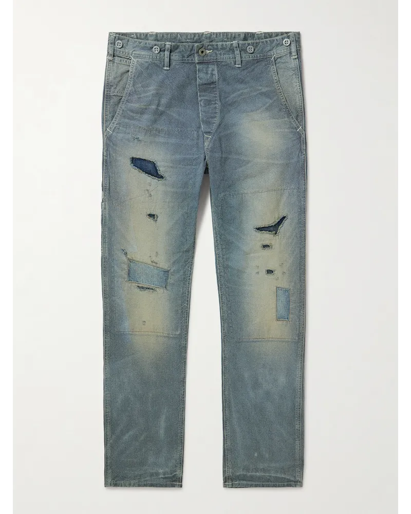 RRL Hopkins gerade geschnittene Jeans mit Kontrastnähten in Distressed-Optik Blau