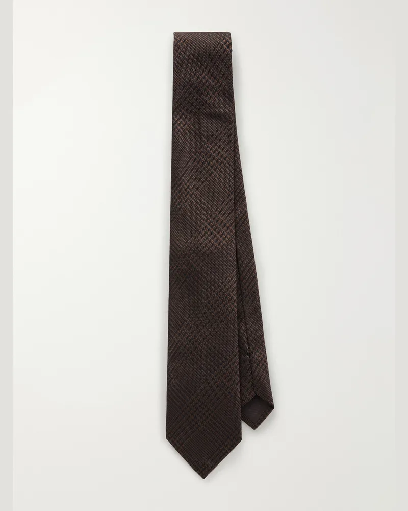 Tom Ford 7cm Prince of Wales Checked Silk-Jacquard Tie Brown