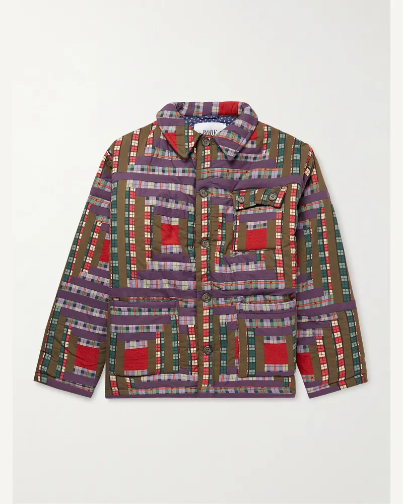 BODE Log Cabin karierte Jacke aus Baumwolle in Patchwork-Optik Lila