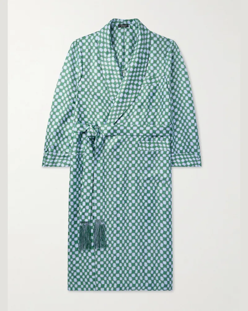 Charvet Morgenmantel aus bedrucktem Seiden-Twill mit Gürtel Blau