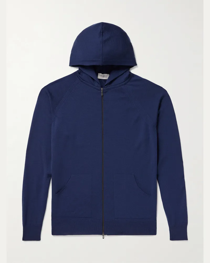 John Smedley Carty Kapuzenjacke aus Merinowolle mit Reißverschluss Blau