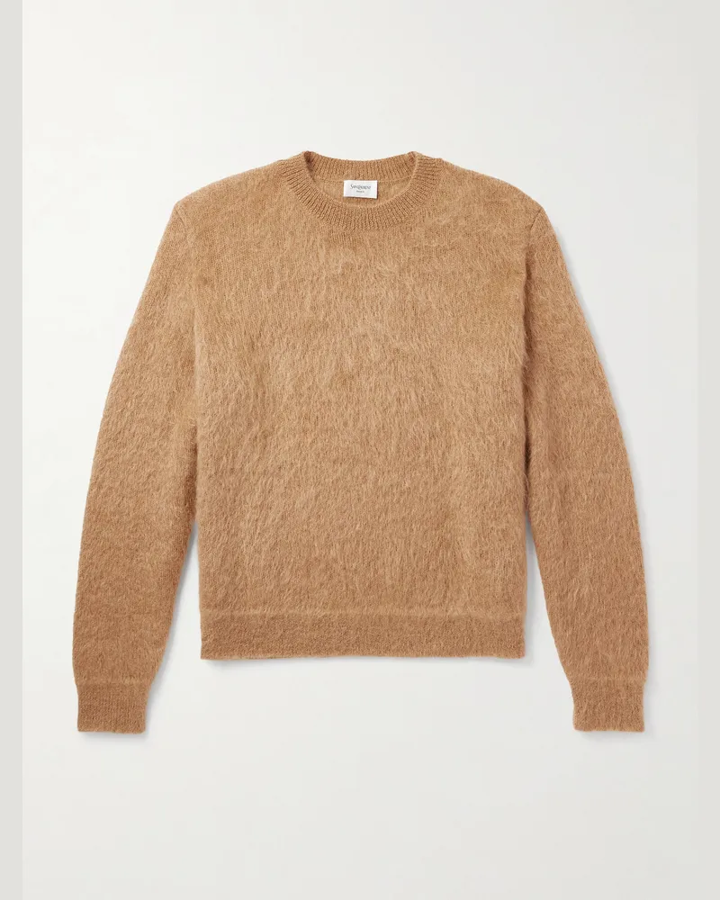Saint Laurent Slim-Fit Mohair-Blend Sweater Brown