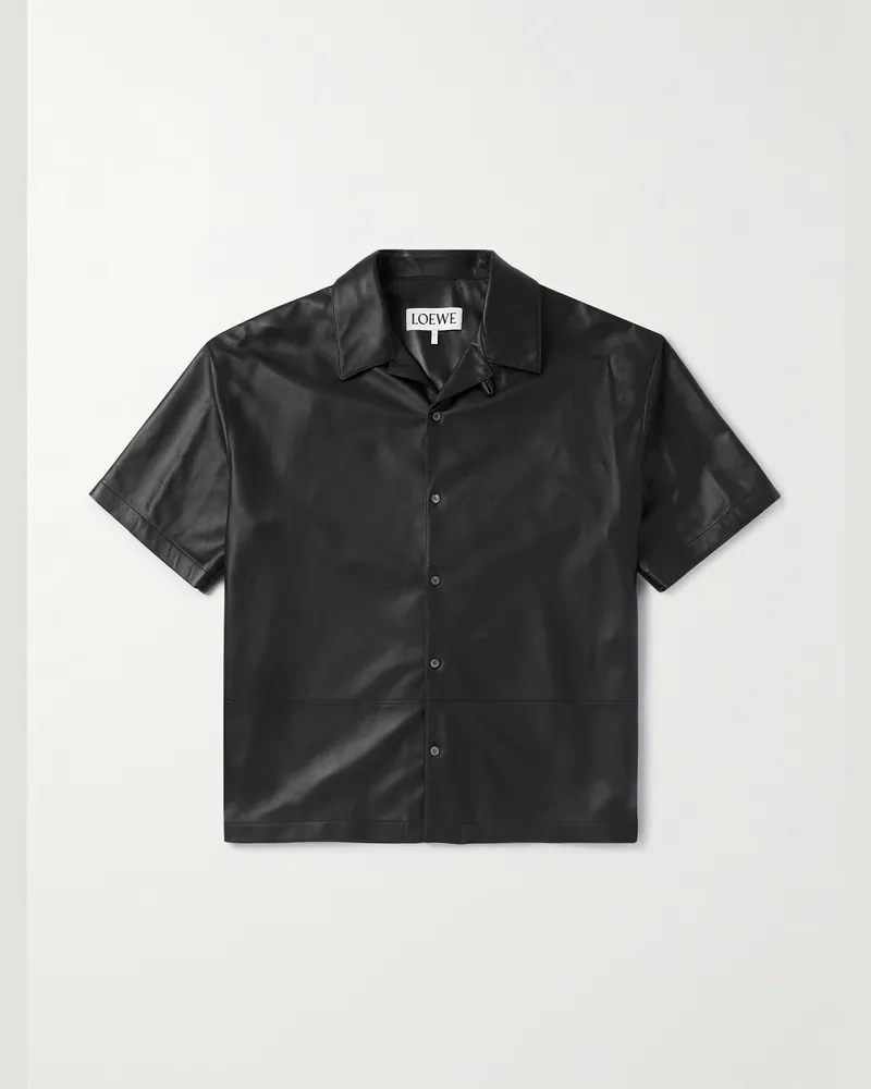 Loewe Hemd aus Leder mit wandelbarem Kragen Schwarz