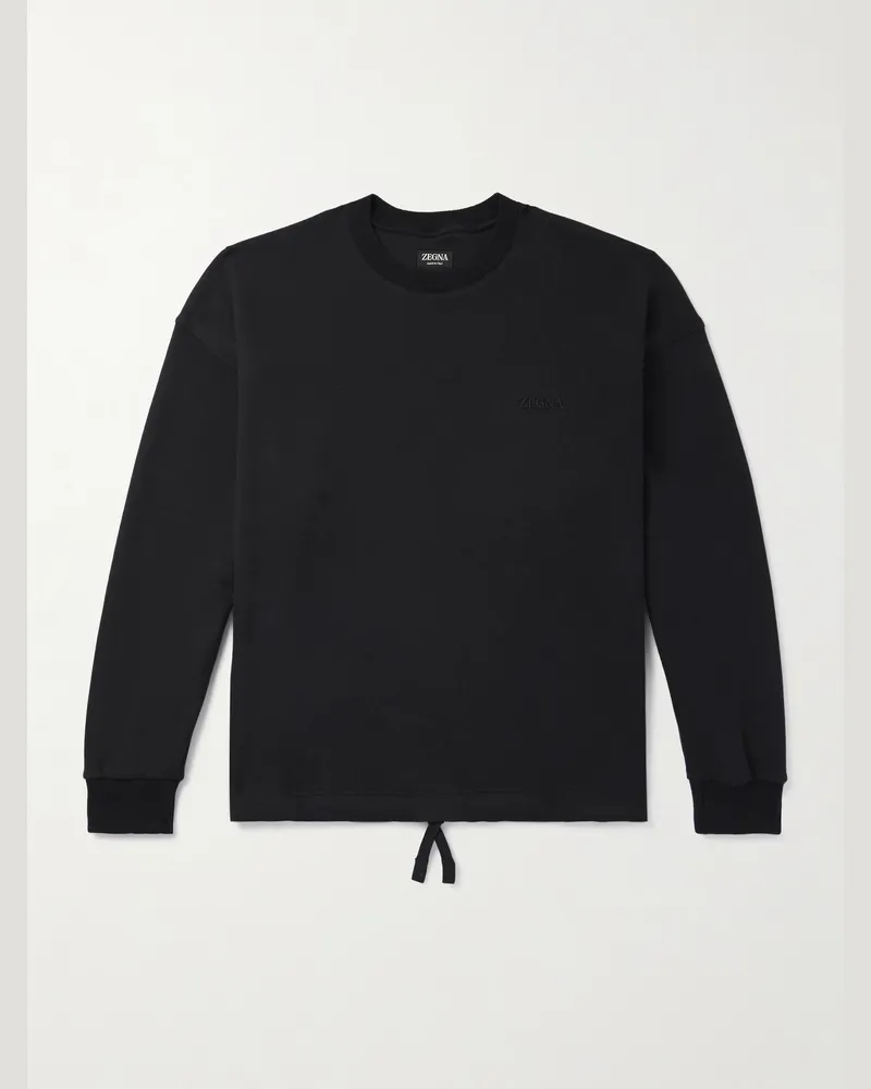 Ermenegildo Zegna Logo-Embroidered Cotton-Blend Jersey Sweatshirt Black