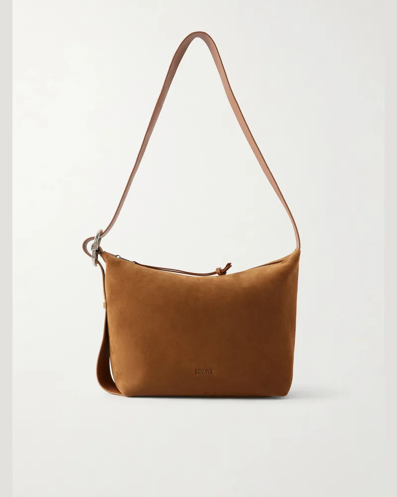 Loewe Loop Medium Logo-Debossed Leather Messenger Bag Brown
