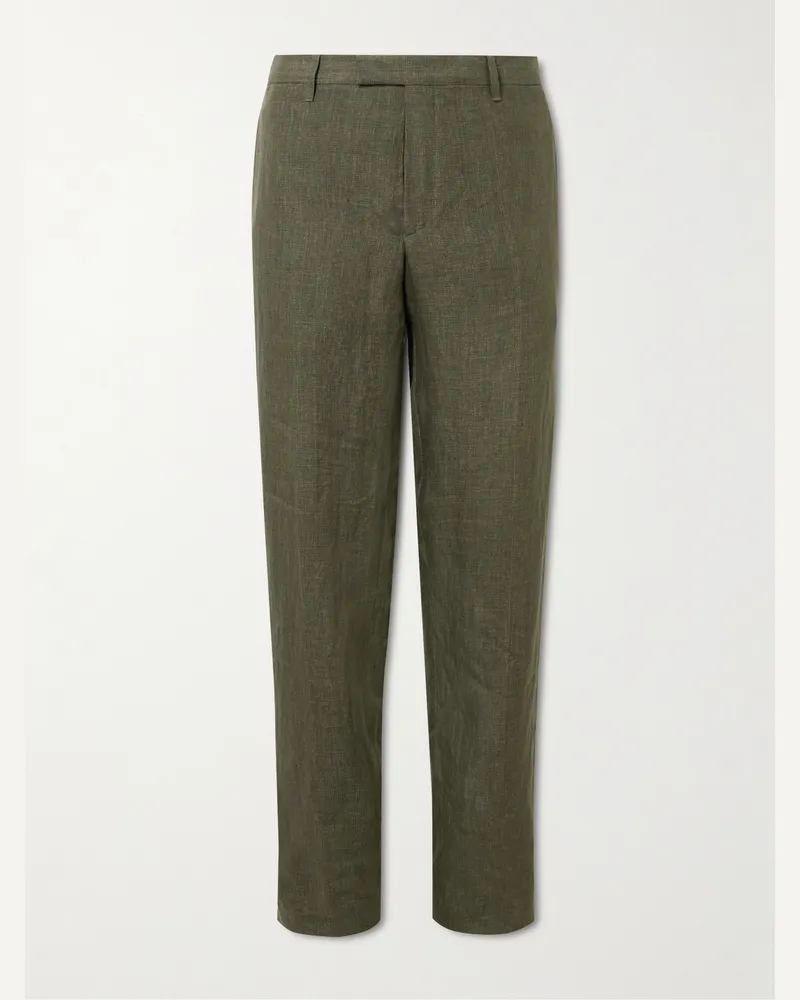 MR P. Straight-Leg Puppytooth Linen Suit Trousers Green