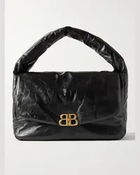 Balenciaga Monaco große Tote aus gepolstertem Leder in Knitteroptik mit Logo Schwarz