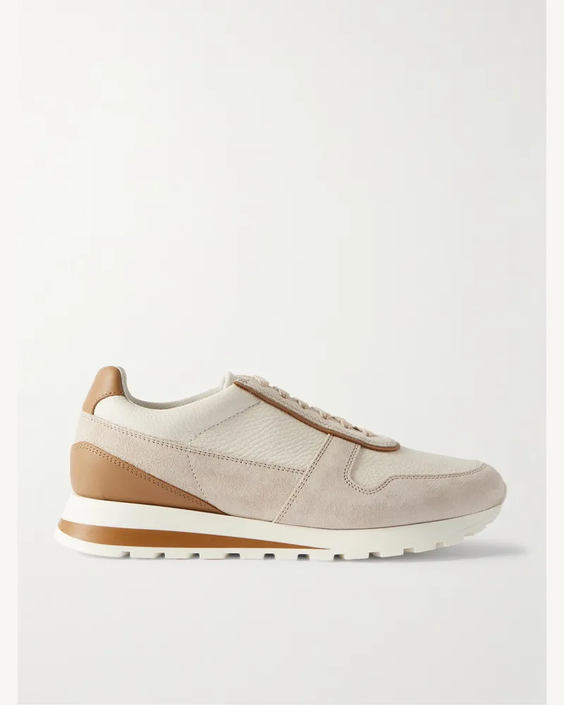 Brunello Cucinelli Olimpo Sneakers aus vollnarbigem Leder und Veloursleder Neutral