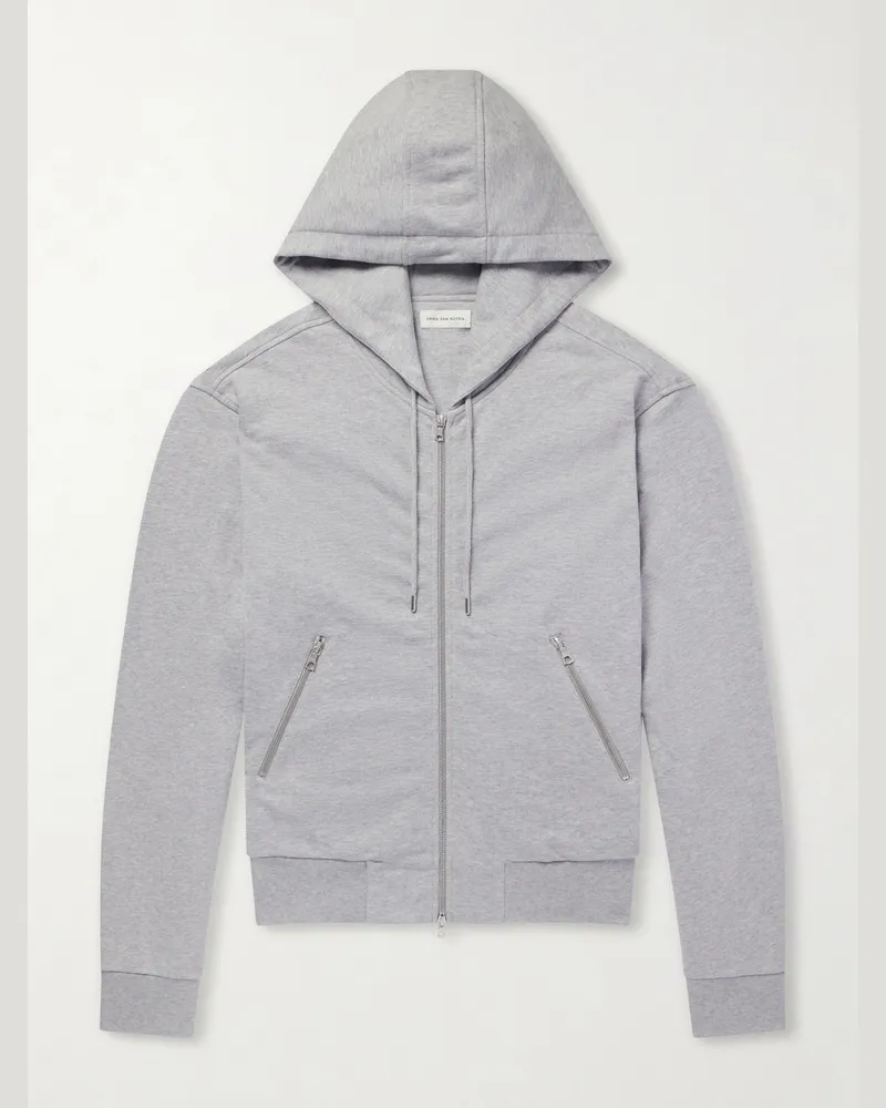 Dries van Noten Cotton-Jersey Zip-Up Hoodie Gray