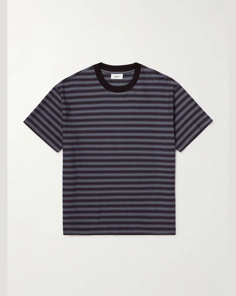 NN 07 Lionel 30017 Striped Cotton-Jacquard T-Shirt Blue