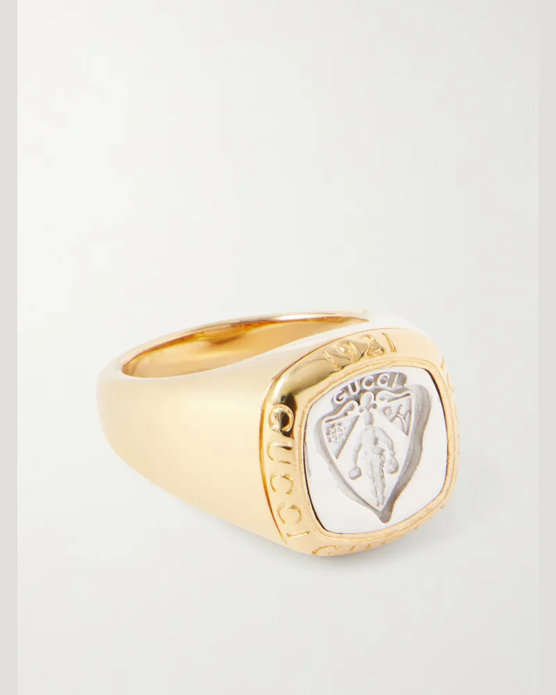 Gucci Crest Gold- and Silver-Tone Signet Ring Gold