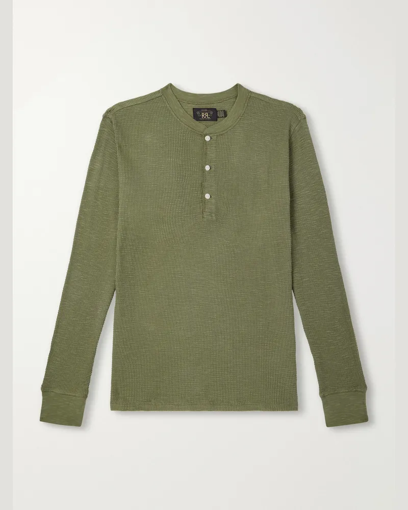 RRL Waffle-Knit Cotton-Jersey Henley T-Shirt Green