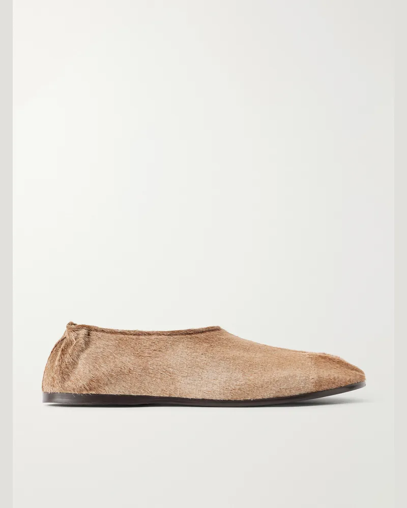 Christophe Lemaire Glove Calf Hair Slippers Neutrals